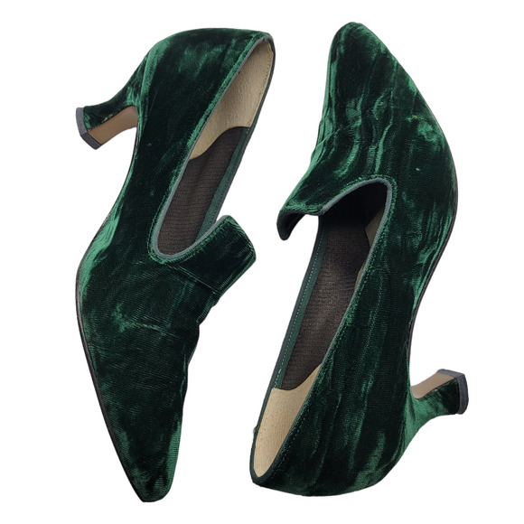 C. Webb Co. Velvet Green Heels Women's Size 7M  2" Kitten Heel Slip On Vintage - Picture 8 of 16